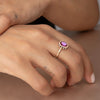 14K Solid Gold Amethyst Ring in Yellow Gold with certified enamel