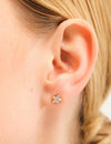 14K Solid Gold Flower Diamond Studs