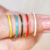 14K Solid Gold Colorful Mood Ring with Black Enamel